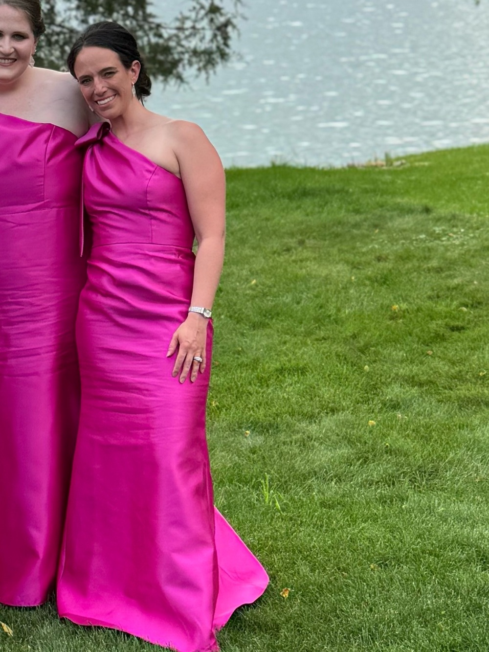ALFRED SUNG One-Shoulder Magenta Evening Gown